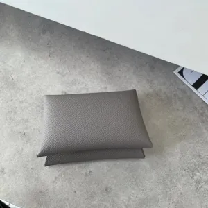 Minimalist grey genuine leather card holder, classic luxury style coin purse for daily use.