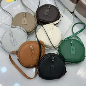 Retro genuine leather round crossbody bag top grain cowhide versatile mini box handbag colors