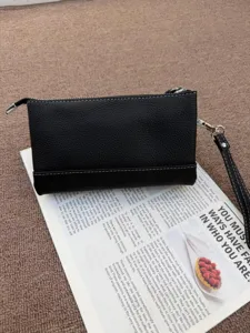 Schwarze mehrschichtige PU-Leder Handgelenk Tasche Clutch vielseitige Freizeit Tasche