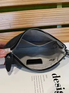 Genuine leather clutch bag women zipper long wallet black cowhide fashion purse phone bag