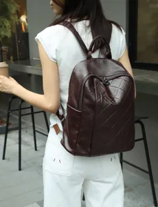 Genuine leather casual large backpack for women soft dark brown vintage travel daypack