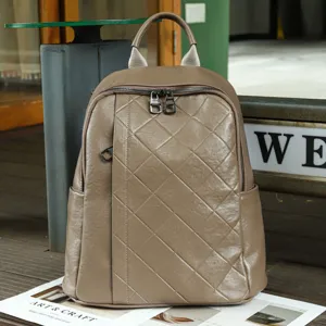 Brown leather backpack women casual soft anti-theft daily daypack large capacity travel bag