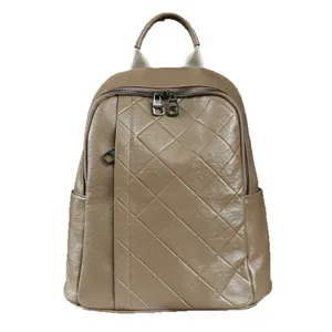 Stylish brown genuine leather quilted backpack for women, casual daily use daypack.