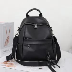 Black leather backpack for women versatile convertible casual daypack stylish travel bag