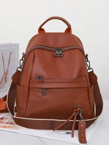 Women Genuine Leather Backpack Vintage Casual Daypack Top Layer Cowhide Travel School Bag Multi Pockets