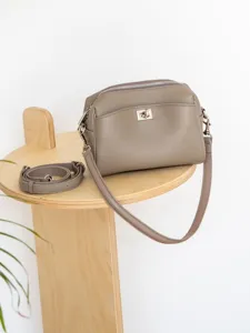 Genuine leather shoulder bag crossbody bag with metal lock closure and adjustable strap