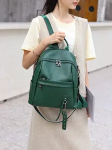 Genuine leather women backpack stylish green cowhide convertible crossbody shoulder bag