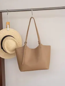 Grand sac cabas en cuir véritable pour femme, sac à épaule élégant, sac fourre-tout tendance.