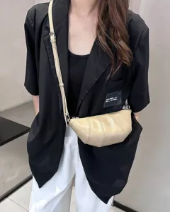 Minimalist genuine leather croissant shoulder bag, chic dumpling crossbody bag for women.