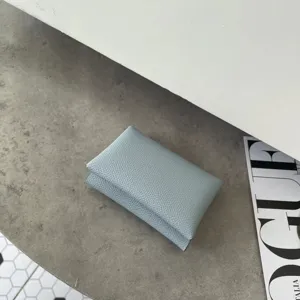 Genuine leather cardholder minimalist coin purse classy palm grain slim wallet for women daily use