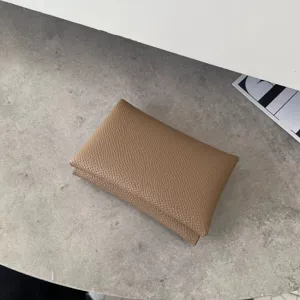 Brown genuine leather card holder minimalist coin purse premium pebble grain wallet chic accessory