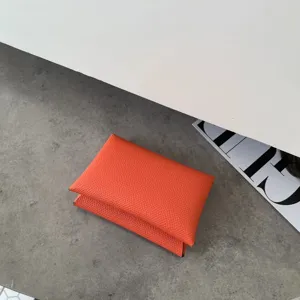Premium leather card holder orange minimalist folding coin purse luxury style wallet