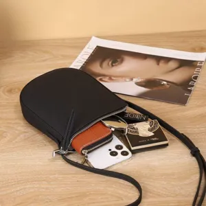 Sac bandoulière vertical minimaliste pour femmes, élégant sac de téléphone en cuir.