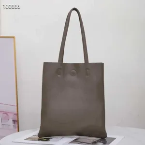 Classic grey genuine leather tote bag for women, large capacity minimalist shoulder bag.