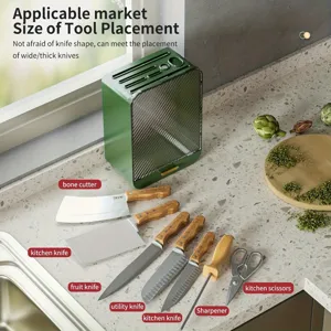 Green kitchen knife holder set multi-functional storage rack countertop kitchen tools display