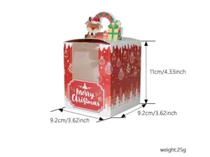 Kerstcadeau papieren doos met helder PVC venster en schattig hert handvat voor feestelijke koekjes.