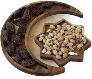 Holzstern und Mond Serviertablett Set, ideal für Trockenfrüchte, Nüsse und Snack-Dekor.