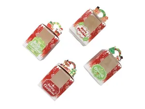 Kerstpapier cadeaudoos met helder PVC-venster, ideaal voor koekjes, cupcakes en snoepjes.
