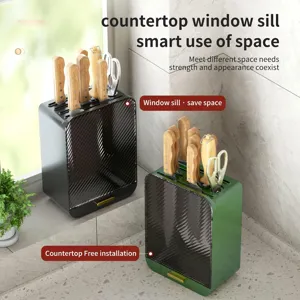 Plastic Kitchen Knife Holder Countertop Knife Block Storage Organizer Stand With Dust Cover And Drawer For Kitchen Counter