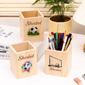 Portapenne in legno stampa UV DIY organizzatore da scrivania simpatico calcio cancelleria