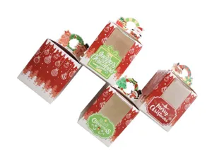 Kerstpapieren doos met transparant PVC-venster, rode feestdagverpakking koekjes