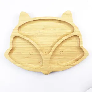 Cute bamboo divided tray with animal shape, perfect for serving fruits and snacks.