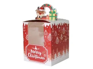 Kerstpapieren verpakkingsdoos met doorzichtig PVC venster, handvat en schattig rendierontwerp.
