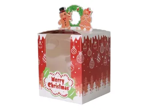 Kerstpapier cadeauverpakking met doorzichtig venster voor muffins en koekjes.
