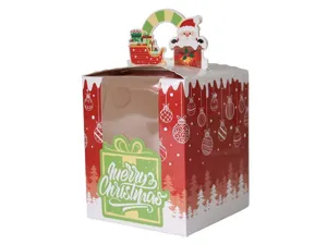 Kerst transparante venster papier doos voor muffin cake koekje verpakking met handvat en inzet.