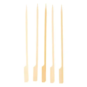 Disposable bamboo paddle skewers for BBQ and oden. Natural wooden barbecue sticks.