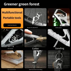 Multifunctional EDC pocket tool detail view, portable stainless steel gear for outdoor survival.