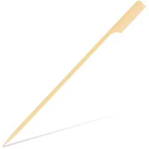 Close-up detail of disposable bamboo teppou skewer, natural wood texture, sharp tip.