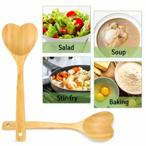Heart-shaped bamboo wooden spoon kitchenware cooking stirrer salad spoon for daily home use.