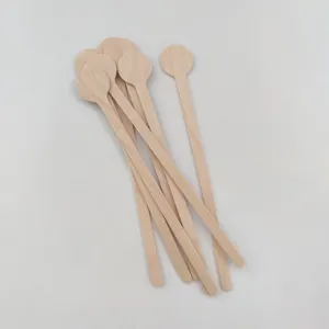 Wooden round head coffee stirrers, disposable wooden mixing sticks for drinks and cocktail.