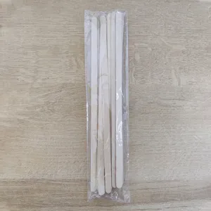 Disposable wooden coffee stirrers flat craft sticks detail view for hot drinks and DIY projects