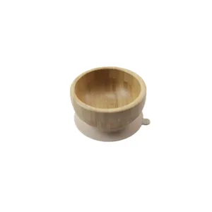 Wooden Baby Bowl With Silicone Suction Base Japanese Style Kids Feeding Bowl Natural Bamboo Rice Bowl Tableware