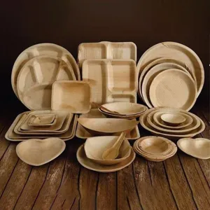 Vajilla Desechable Ecológica de Hoja de Palma Textura de Madera Natural Cuenco Plato Redondo Cuadrado Para Picnic Fiesta al Aire Libre