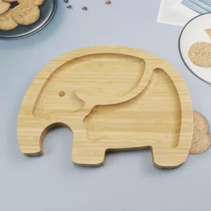 Cute Cartoon Animal Wooden Fruit Plate Bamboo Partition Snack Tray Serving Tray Home Kitchen