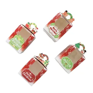 Kerstpapieren doosjes met PVC-venster voor muffin koekjes cake verpakking feestelijke geschenken.
