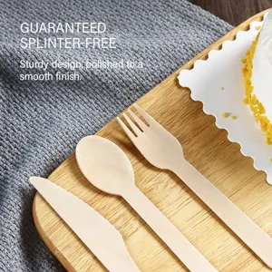 Eco Friendly Biodegradable Birch Wood Disposable Cutlery Set Knife Fork Spoon Party Tableware