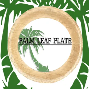 Plato de hoja de palma desechable vajilla redonda ecológica para acampar al aire libre.