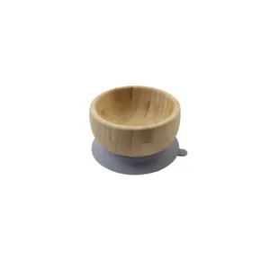 Bamboo baby suction bowl with silicone base for toddlers feeding tableware main product image