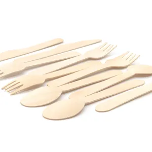 Disposable wooden cutlery set wooden forks spoons and knives for desserts and ice cream