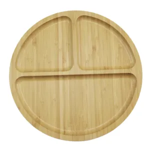 Round wooden divided serving tray natural bamboo snack fruit plate tableware for kitchen