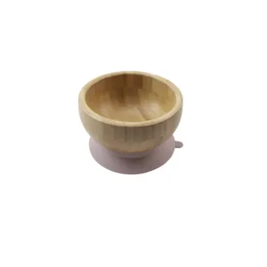 Natural bamboo wooden bowl with silicone suction base, Japanese style kids tableware feeding.