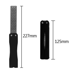 Detail view of portable folding double-sided knife sharpener with 600 grit diamond surface.