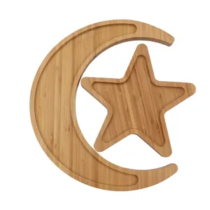 Holz Mond Stern Tablett Bambus Obstteller Ramadan Eid Essen Servierplatte Dekoratives Geschirr
