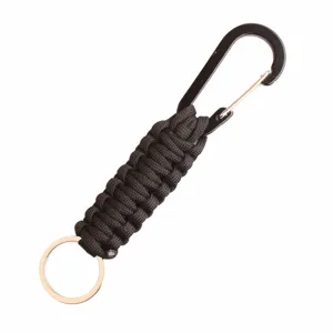 Durable outdoor paracord keychain with heavy duty black carabiner and metal ring for daily use