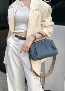 Genuine cowhide leather handbag, casual crossbody shoulder bag with wide strap, daily wear.
