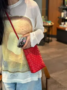 Red Woven Leather Phone Bag Small Crossbody Bag Chic Woven Pouch for Women Everyday